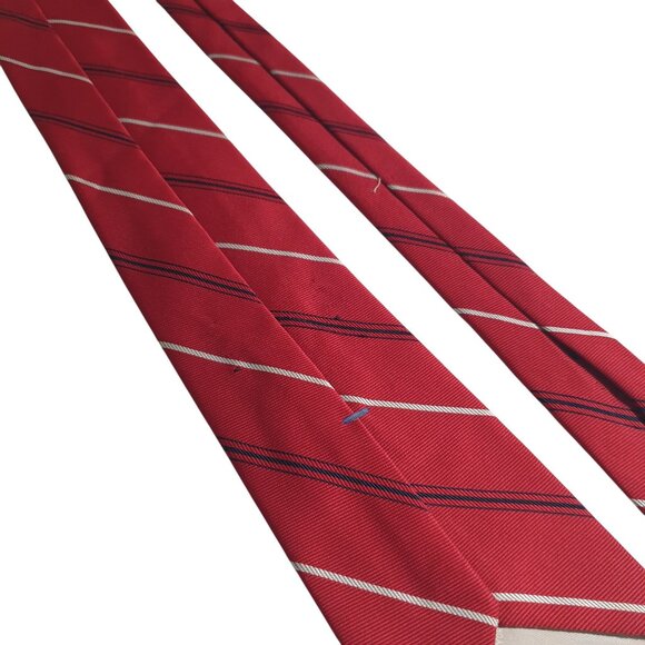 Yves Saint Laurent Red Blue Vintage Striped Silk Tie Embroidered Logo Classic - Picture 4 of 6